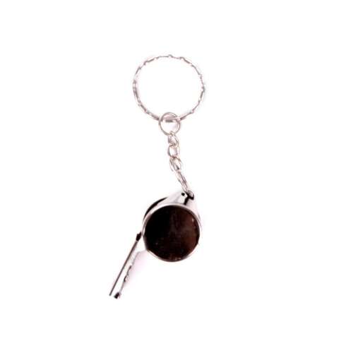 Metal whistle keychain, silver, with keyring