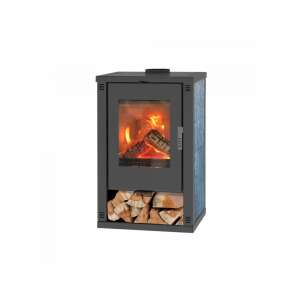 Sobă pe lemne Hecht Szilárd cu placare din piatră și ușă din sticlă - Soba