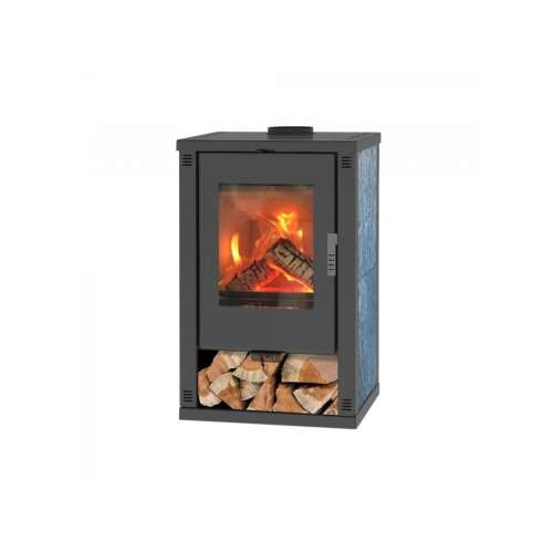 Sobă pe lemne Hecht Szilárd cu placare din piatră și ușă din sticlă