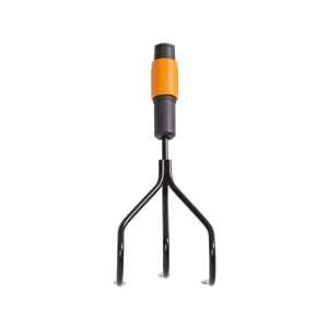 Fiskars QuikFit cultivator head, black with orange handle, 3 pronged - Garden Tool