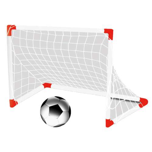 Biała bramka do piłki nożnej z czerwonymi akcentami, zawiera piłkę nożną, dla dzieci, od 3 lat