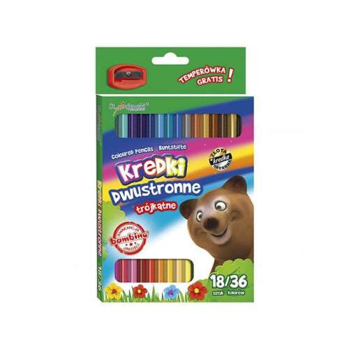 Bambino 18/36 kétoldalas háromszögletű kréták hegyezővel, 36 szín