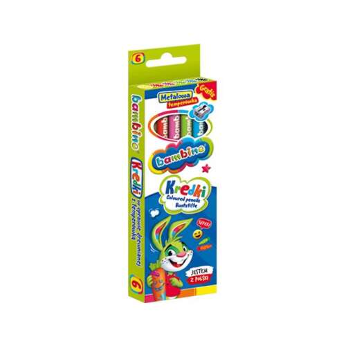 Bambino Kredki 6er Farbstifte-Set mit Spitzer, Metallspitzen, Jumbo-Größe, für Kinder, zum Malen, Färben, Schulbedarf