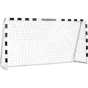 Hudora Stadion Fußballtor, weißer Rahmen mit schwarzem Schachbrettmuster oben, 300 x 160 x 90 cm - Sport & Freizeit