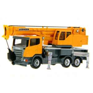 Žltý Scania žeriavový nákladný automobil s žeriavom Liebherr, model Siku - Autá a vozidlá