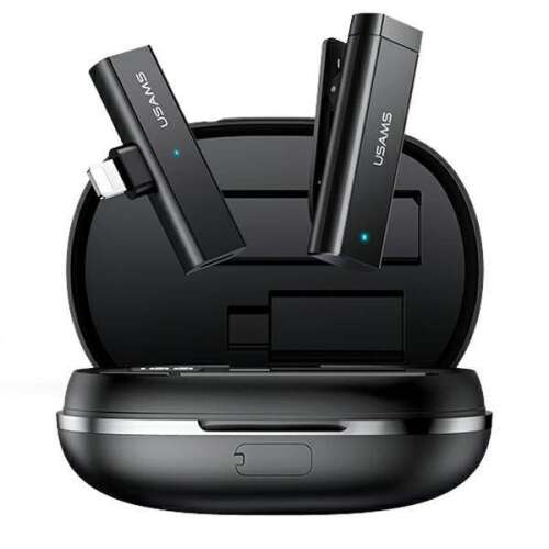 USAMS ENC 2.4G drahtloses Lavalier-Mikrofon für iPhone mit Ladeetui