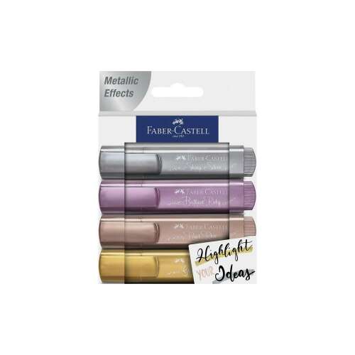 Faber-Castell Metallic Effects Textmarker-Set, 4er Pack, enthält Shiny Silver, Brilliant Ruby, Pearl Rose und Glamorous Gold