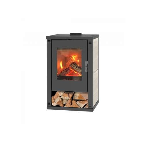 Hecht szilárd tüzelésű kályha kőburkolattal és fatárolóval