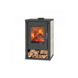Sobă pe combustibil solid Hecht cu placare din piatră și depozitare pentru lemne - Soba