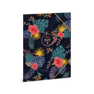 Aloha Night A4-Ordner mit Blumenmuster, schwarzem Hintergrund und Gummizug - Ars Una