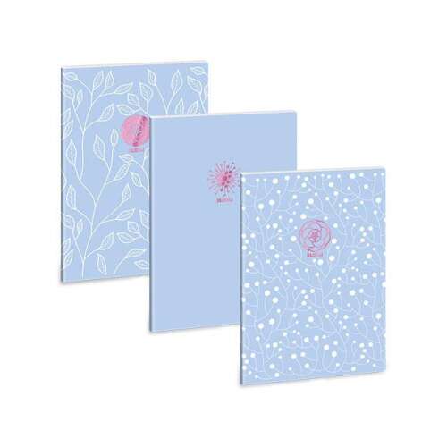 Ars Una Soft Touch Skyblue Spring extra kapcsos ponthálós füzet A/4, 3 füzetből álló készlet, különböző virágmintákkal - Füzet