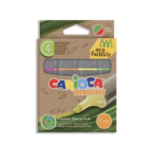 Carioca Eco Family Memolight 4db-os színes szövegkiemelő szett, 73%-ban újrahasznosított műanyagból, környezetbarát, élénk színek, kimosható