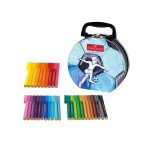 Set de markere Faber-Castell Focis Connector 33 buc. în cutie metalică cu design de fotbal, toate markerele așezate - Instrumente de desen