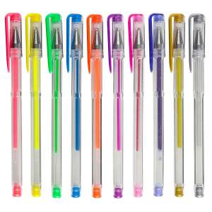 10 assorted color gel pens, neon, glitter, metallic, gel pens, writing pens, art supplies - Pen