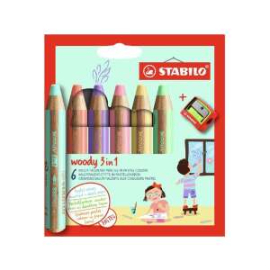 Stabilo Woody 3 in 1 Pastellfarbstifte Set mit 6 Stiften und Spitzer - Graphitstifte