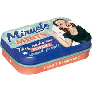 Retro Miracle Mints plechovka so zábavným nápisom: 'They make me forget stupid people I can't remember', s ilustráciou vintage ženy - Potraviny & Nápoje