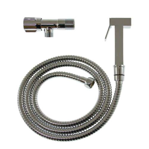 Krómozott bidé szórófej tömlővel és szeleppel