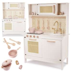 Ikonka pink retro wooden play kitchen with accessories - Play Kitchen & Toy Kitchen