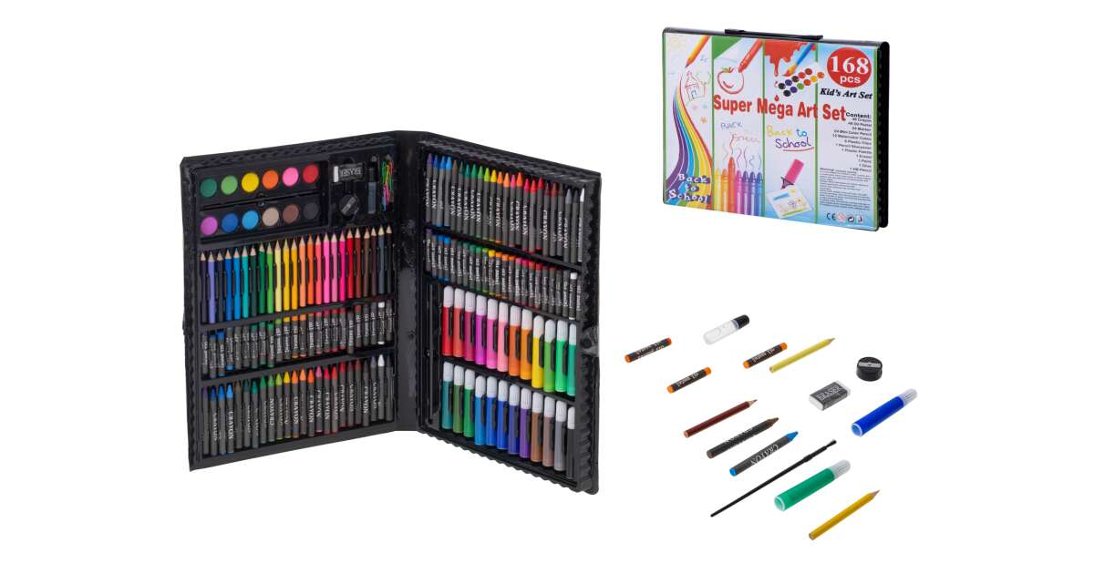 168pcs Mega Art Coloring Set Painting Set Color Set Water Color Pen Crayon  Drawing Set for Children Gifts Tools Kit