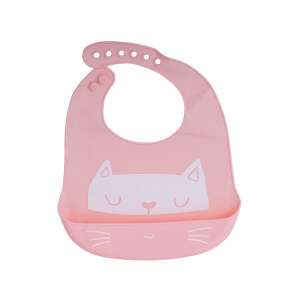 Pink silicone baby bib with cat design, waterproof, with a pocket to catch food, easy to clean - Kik