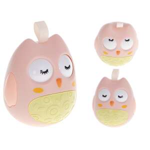 Pink sensory owl rattle toy for babies, collage - Developmental Toy for Baby