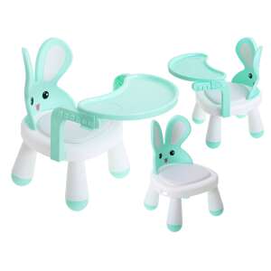 Multifunctional mint green high chair and play table set with bunny design - Kik