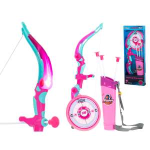 Pink and blue toy bow and arrow set with target, quiver, and suction cup arrows - Hunting
