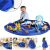 Blue toy storage bag and play mat in use with child and toys collage