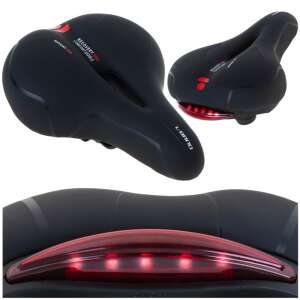 Collage of L-BRNO comfort bicycle saddle with LED light, multiple angles - Sport & Leisure