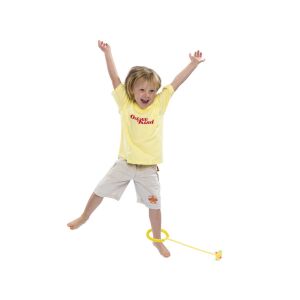 Child playing with yellow light up ankle skip ball toy - Kik