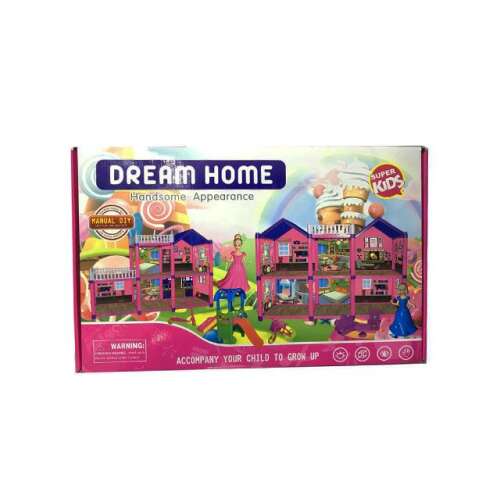 Dream Home DIY Összeépíthető Babaház Játékszettel Kiegészítőkkel, Rózsaszín - Babaház