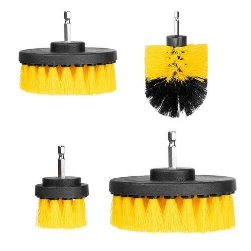 Set of 4 drill brush attachments for cleaning, includes round, cone, and angled brushes
