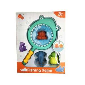 Cápás merítőháló fürdőjáték készlet gyerekeknek, 4 tengeri állat figurával - Babajáték