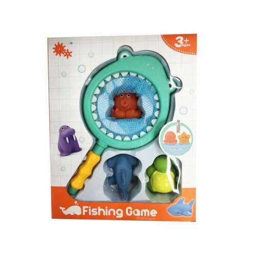 Cápás merítőháló fürdőjáték készlet gyerekeknek, 4 tengeri állat figurával