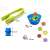Mackós Montessori counting game size guide with tongs, bear counter, dice, and cup