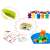 Collage of Mackós Montessori counting game with bear counters, cups, tongs, and activity cards