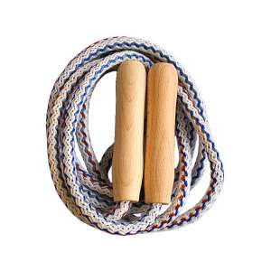 Skákacie lano dlhé 3 metre s drevenými rukoväťami, modré a červené pruhy - Švihadlá a hula hoop kruhy
