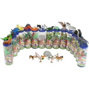 Set of 20 plastic animal figures in tubes, great for imaginative play and learning about different animals - Figure