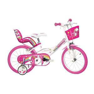 Rosa-weißes Einhorn-Fahrrad mit Stützrädern, 14 Zoll - Dino Bikes Fahrrad für Kinder