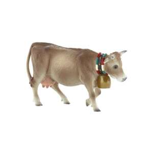 Bullyland Lara the Alpine Cow Play Figure, brown cow with bell and colorful collar, farm animal toy - Bullyland