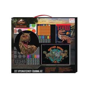 Jurassic World Krétakori tábor színező szett zsírkrétával, filctollakkal, vízfestékkel és sablonokkal, a Netflix sorozat dinoszauruszaival - Luna