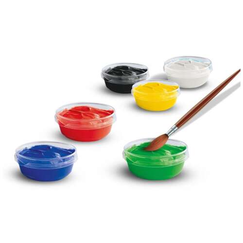 SES Tempera Paint Set, 6 colors, red, yellow, blue, green, black, white, washable, for kids