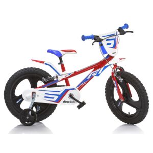 Dino Bikes Junior 16-Zoll Kinderfahrrad mit Stützrädern, rot und weiß - Sport & Freizeit