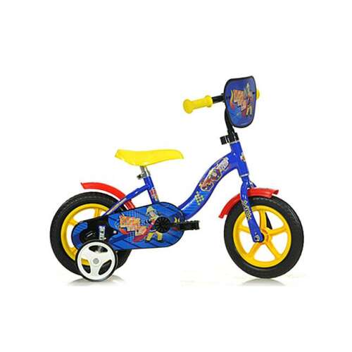 Sam der Feuerwehrmann 10 Zoll Kinderfahrrad mit Stützrädern, blau und gelb, mit Sam der Feuerwehrmann Figur