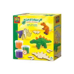 Zestaw do zabawy SES Dinosauria z drewnianymi szkieletami, zawiera 3 drewniane szkielety dinozaurów, 3 kolory plasteliny i instrukcje - SES Creative