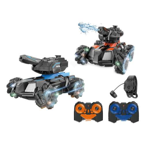 Remote control tank with water spray, 360 degree rotation, gravity sensor, and LED lights