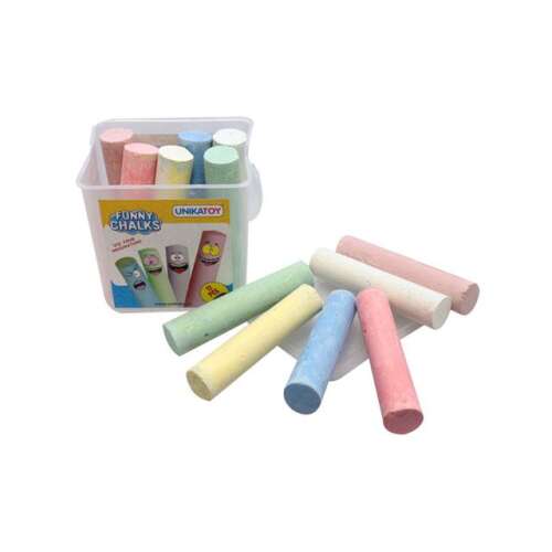 Unikatoy Funny Chalks 12 darabos szett, színes aszfaltkréta rudak műanyag vödörben