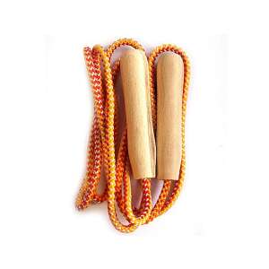 Orange und gelbes Springseil mit Holzgriffen - Springseile
