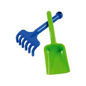 Zielona plastikowa łopatka i niebieski plastikowy grabie do piaskownicy dla dzieci - Gry i sprzęt na świeżym powietrzu