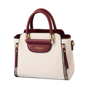 White and burgundy women's handbag with gold accents,  Palajun brand - Dollcini